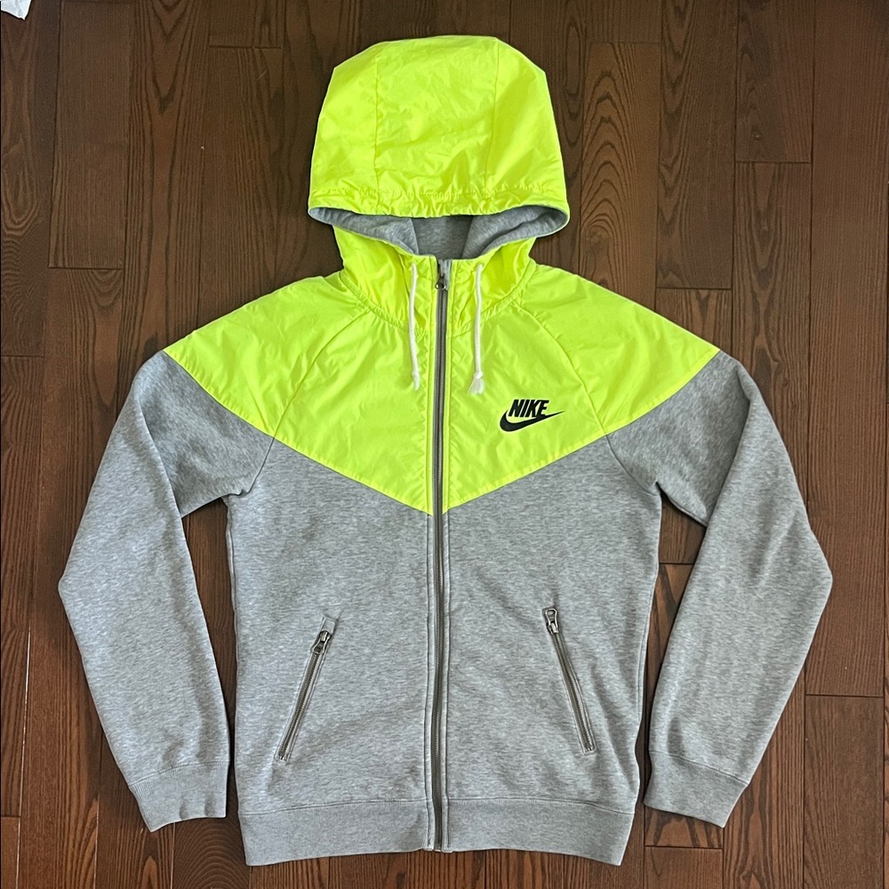 Nike Neon Yellow and Gray Zip-Up Hoodie
